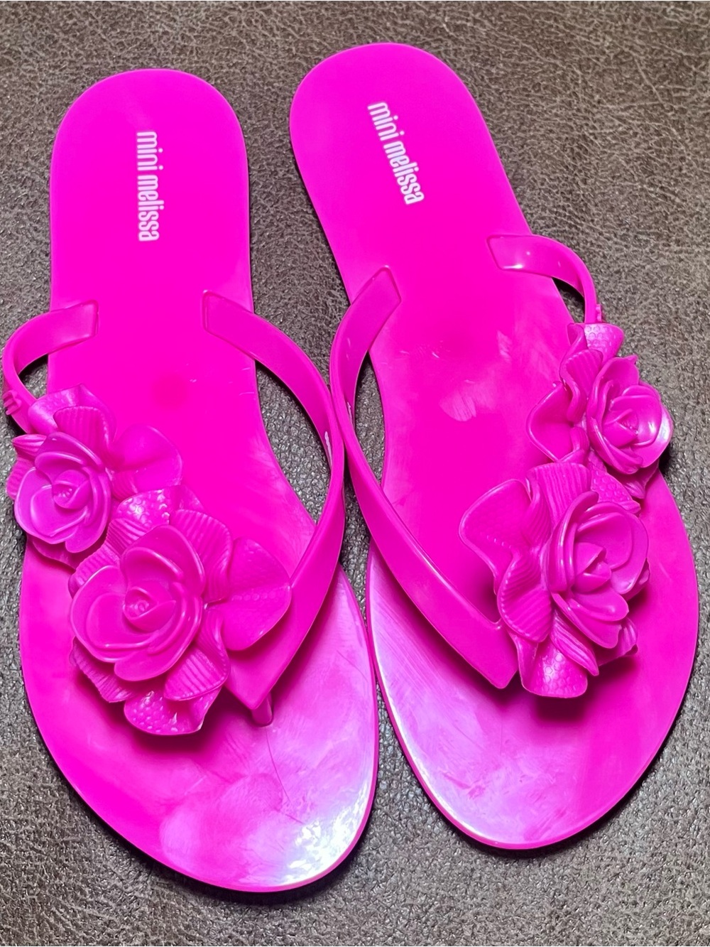 Mini Melissa Harmonic Garden Girls Hot Pink Flower Sandals Flip Flop US Size 4